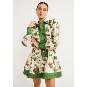 Alemais Green and Cream Floral Mini Dress